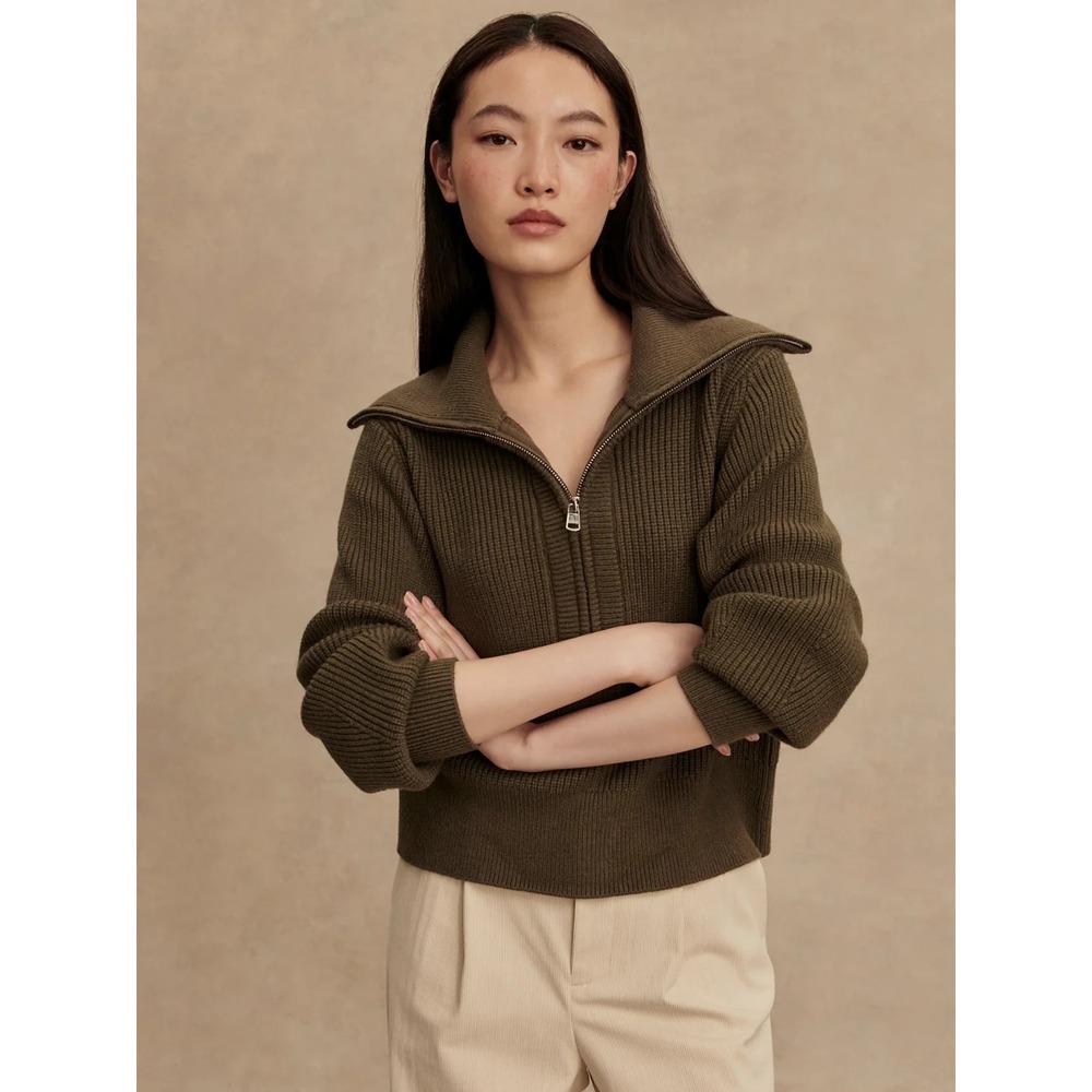 Varley Maura Half Zip Sweater Womens Large Rib Knit Olive Green NWT Pullover - Picture 5 of 13